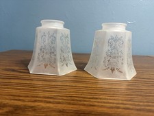 Frosted Clear Glass Hexagon Lamp Shades Etched Floral Pattern Pair Fairy Lamp