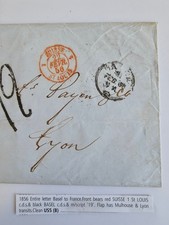 1856 Basel Switzerland to Lyon France Entire Letter St Louis Postal History