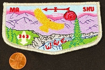 BOY SCOUT BSA OA MA I SHU LODGE 363 SNAKE RIVER AREA GOLD MYLAR EAGLE SMY FLAP