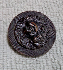 Antique Pressed Horn Carved Picture Button LION