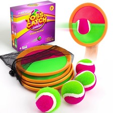 TOSS AND CATCH GAME SET with 4 Paddles Balls Storage Bag Orange QROOPER