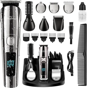 Brightup acier inoxydable imperméable à la barbe Trimmer Hommes Écran électrique 16 Dans 1