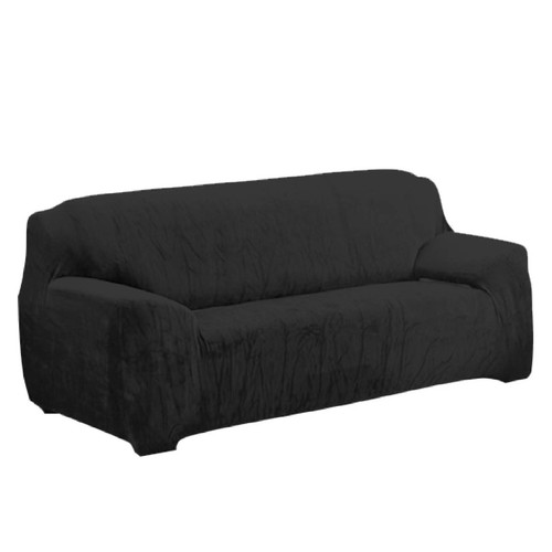 Black VELVET Elastic STRETCH SOFA COVERS Slipcover Protector 1/2/3/4 Seater - Picture 8 of 10
