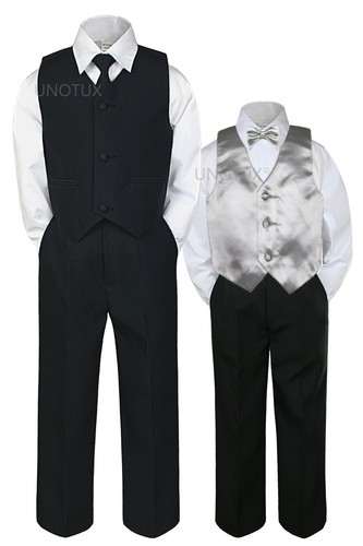 6pc Black vest set by Color Satin Vest Bow Tie for Boy Baby Toddler Kid Formal - Picture 14 of 26