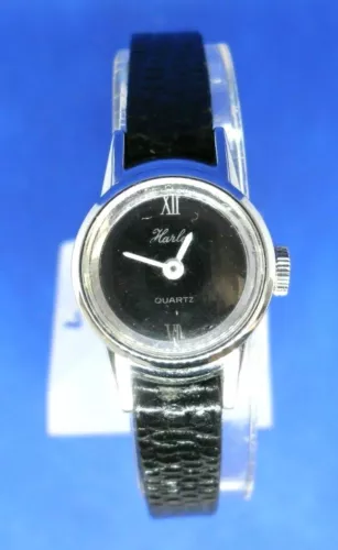 VINTAGE Damenuhr Watch Damen UHR HARLEY 672 ROUNDA Swiss Made Quartz SCHWARZ