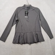 Equetech 1/4 Zip Peplum Riding Shirt Youth 14 Gray Training/Competition New NWT