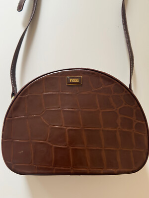 Gianfranco Ferre Vintage Embossed Leather Half Moon Shoulder Bag Brown 90s Italy