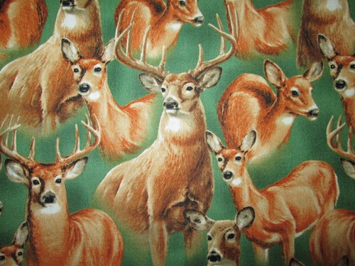 DEER REALISTIC DOE BUCK GREEN COTTON FABRIC FQ - Picture 2 of 7