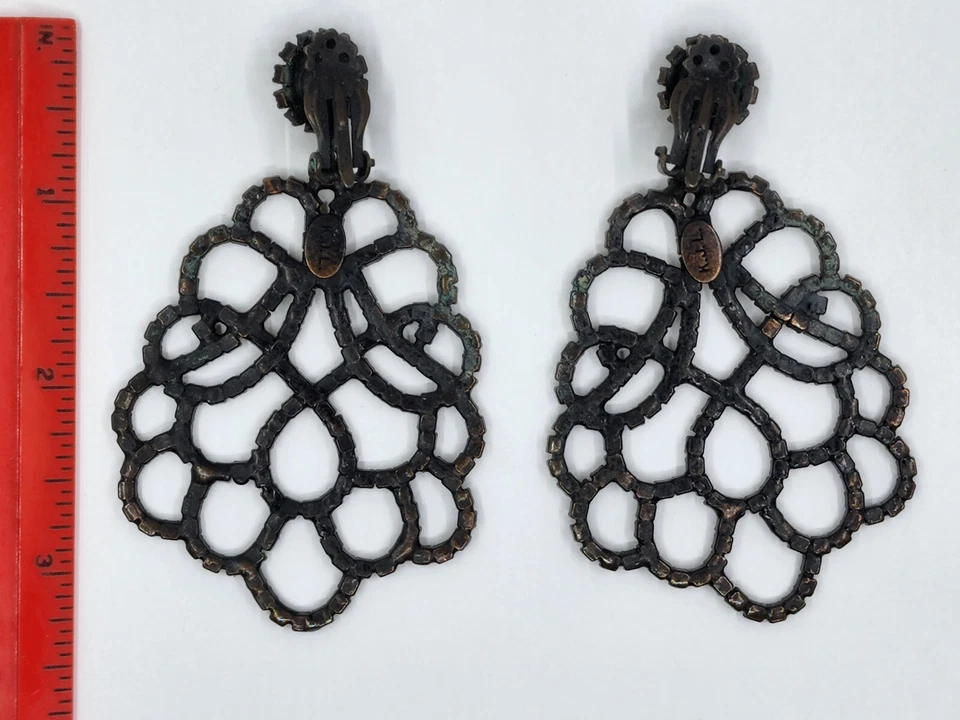 RARO LARGO KJL Kenneth Lane PENDIENTES CLIP COLGANTES CRISTAL NEGRO ~ 3.5" Foto 3 de 4