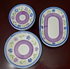 Gibson Bella Serving Plates Blue Purple Flowers VINTAGE - 9 Piece Set