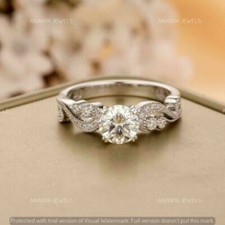 Art Deco Wedding Engagement Ring 2 Ct Round Moissanite Real 925 Sterling Silver
