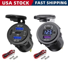 2PCS 12V QC3.0 PD Fast Car USB Charger Adapter Outlet Socket For Boat RV Marine