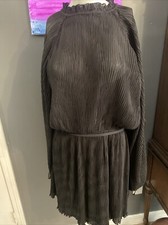 ASOS DESIGN High Neck Plisse Flare Mini Dress Blouson Sleeves Black Size 10