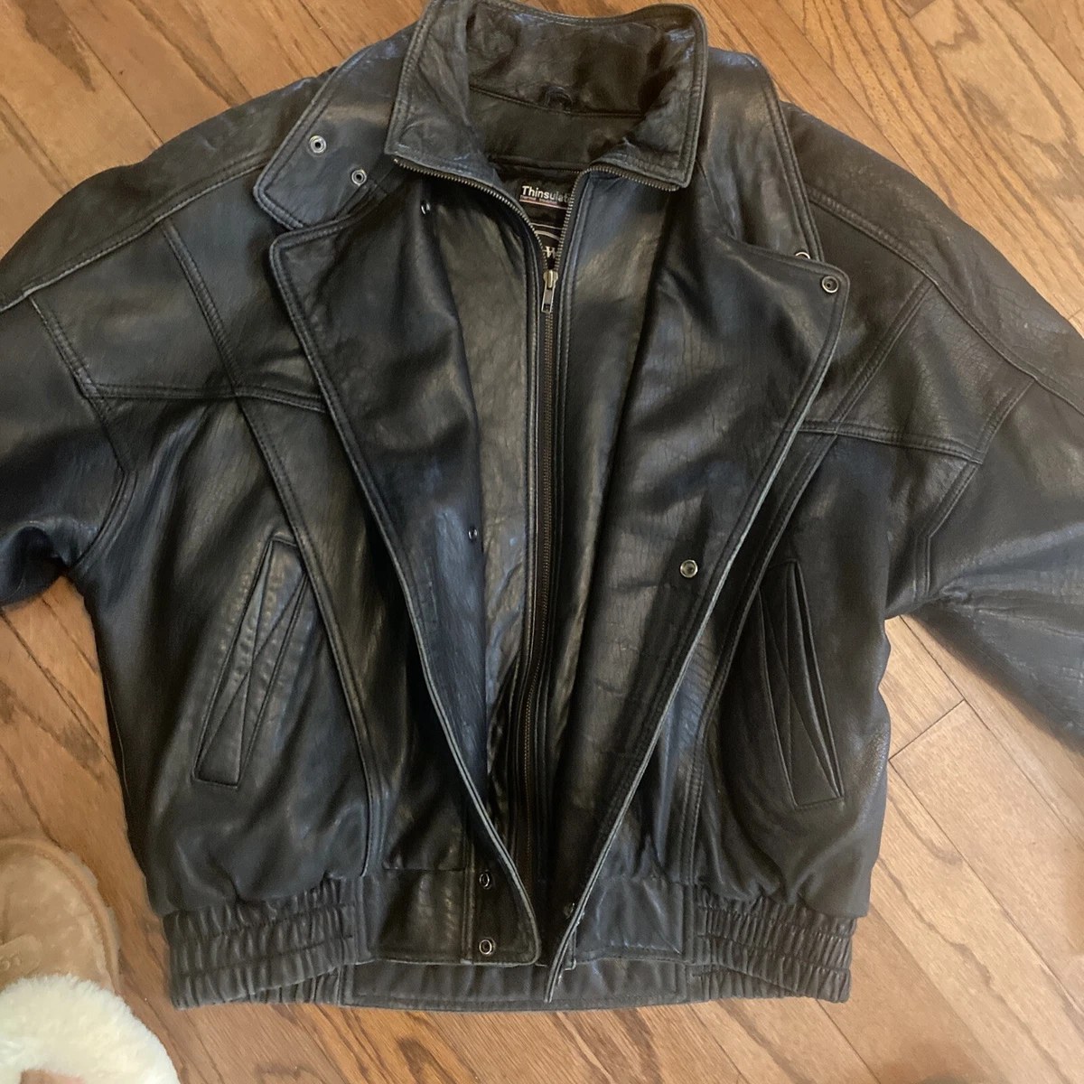 Tannery West Men L Leather Jacket Black Rock Motorcycle Biker VTG Zip Liner  | eBay