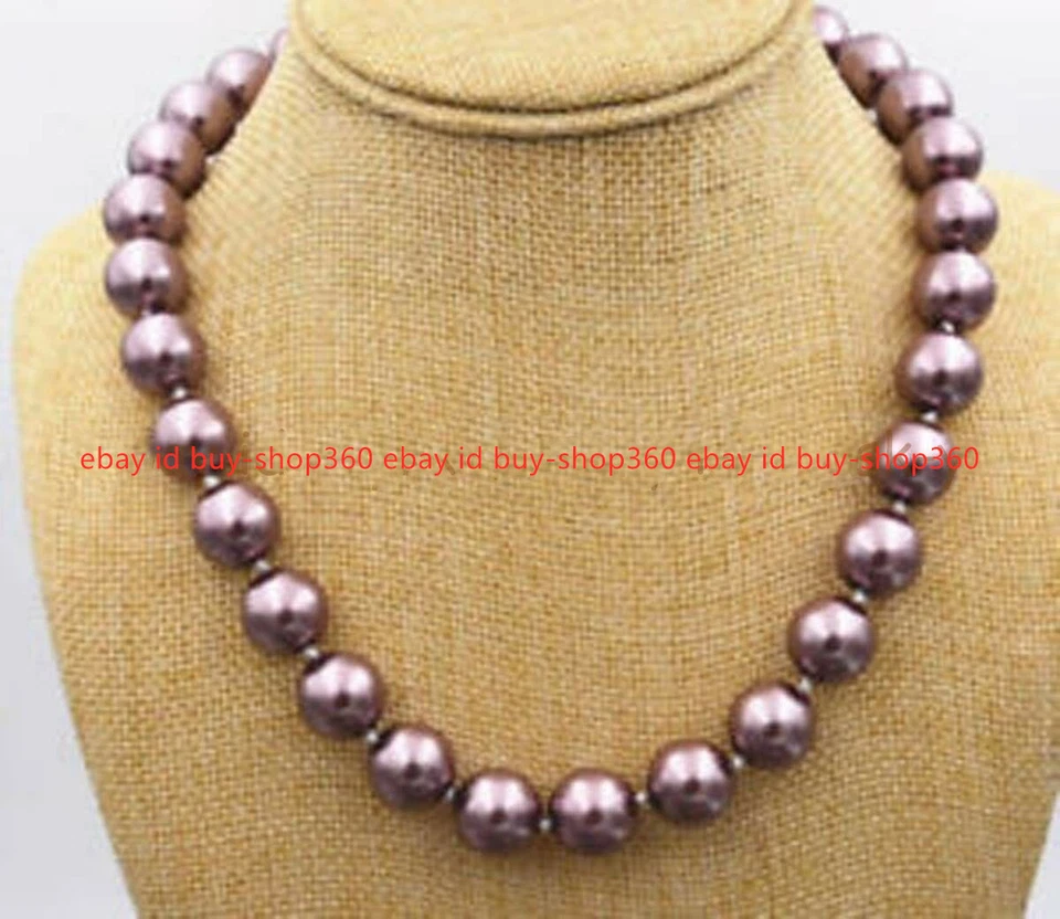 Collar de cuentas redondas de perlas concha del Mar del Sur púrpura oscuro de 14 mm AAA de 18"" Foto 3 de 4