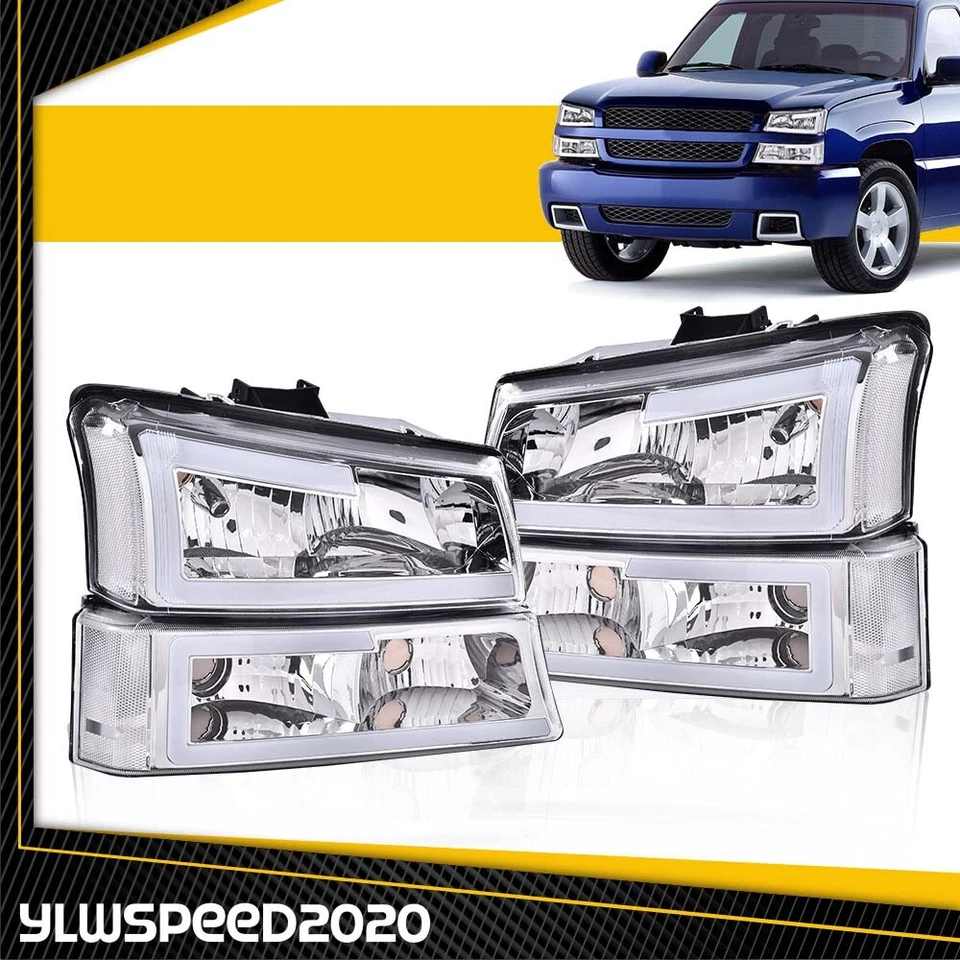 Para 03-07 Chevy Silverado Avalanche LED DRL Faróis Lâmpadas de Amortecedor Cromadas/Claras - Imagem 2 de 4