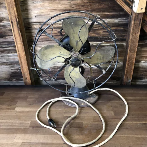 1925 EMERSON 12 INCH FAN, BRASS BLADES, CAST IRON BASE,  MODEL 28646 - 3 SPEED