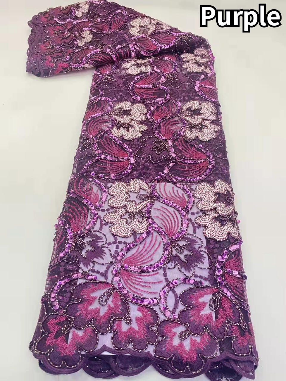 5 yardas bordado floral tela de tul lentejuelas flor malla encaje para vestido de novia