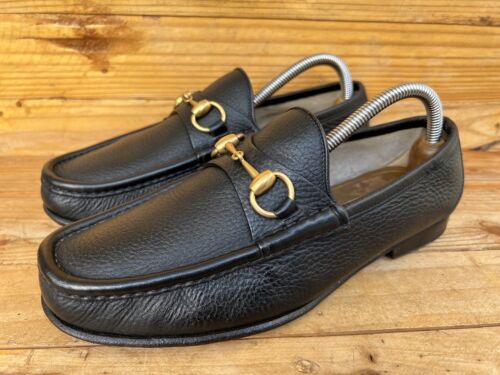 GUCCI 1953 Black Leather Gold Horsebit Loafers Size UK 6 / US 7 Made In Italy - Picture 1 of 19