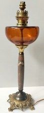 Oil Lamp Amber Glass Bronze And Marble Base Napoleon III