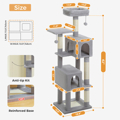 PAWZ Road Tall Cat Tree[60''=150CM], Multi-Level Cat Tower for Indoor
