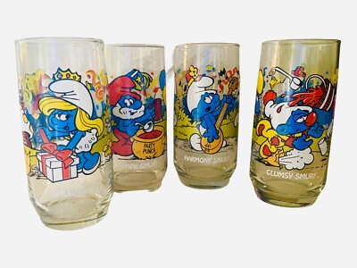 Smurfs Collector s Vintage Drinking Glass Set Of 4 1983 Peyo Colorful