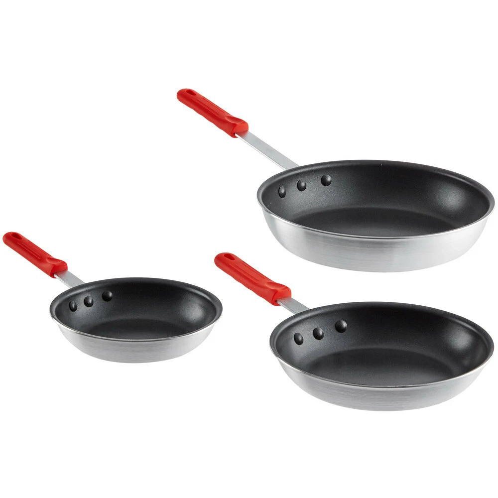 3-Piece Aluminum Non-Stick Fry Pan Set Silicone Handle 8" 10" 12" (select color)