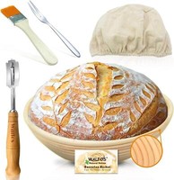 GäRkorb Set - Rundes Brotbacken-Set Aus NatüRlichem Rattan, Inkl. ZubehöR - 23Cm