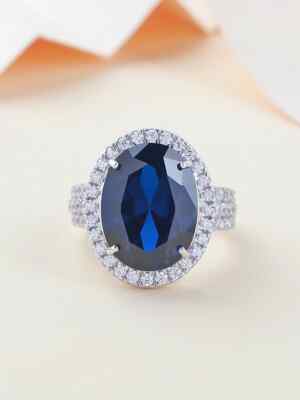 5.00 Ct Oval Cut Natural Sapphire Diamond Engagement Ring 14k White Gold Size 8