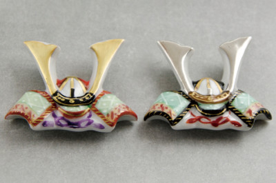 Kyo Kiyomizu yaki Japanese Chopstick rest Hashioki 2pcs Kabuto helmet Japan
