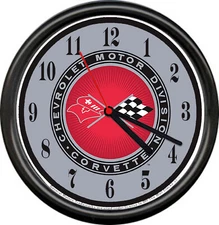 Licensed Vintage Corvette Flags Logo Chevrolet General Motors Sign Wall Clock