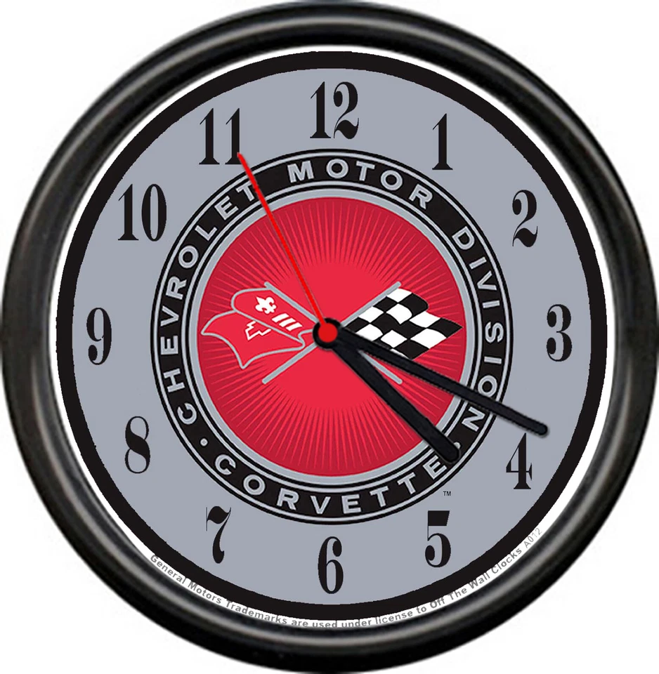 OFF THE WALL CLOCKS Licensed Vintage Corvette Flags Logo Chevrolet General Motors Sign Wall Clock