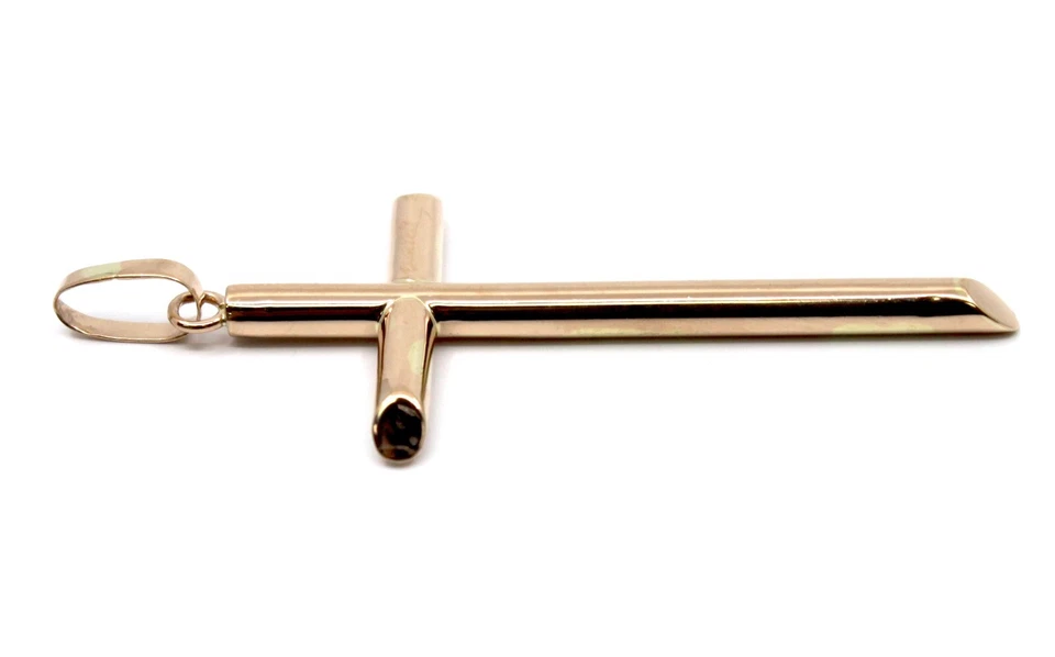 Colgante religioso cruz redondeada lisa de oro amarillo macizo de 14 quilates de 2,25" X 1" pulgadas Foto 4 de 4