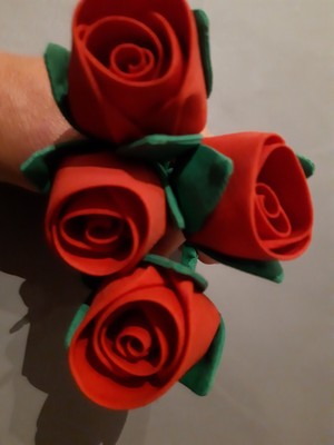 4 Vintage Valentinstag Stoff Rosen Serviettenringe Dead Stock Floral Romantisch 