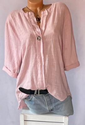 ITALY Gr.42,44,46,Fischerhemd,Bluse,LongShirt,Tunika,Leinen Optik,koralle,Neu