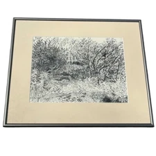 Vintage Pen Sketch Bartlett 1984 FramedLandscape Art Signed Wall Decor