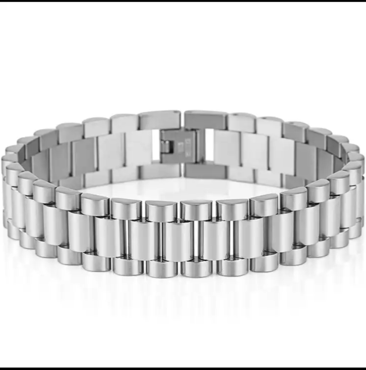 14K White Gold Plated 15MM Mens Rolex Style Bracelet | eBay