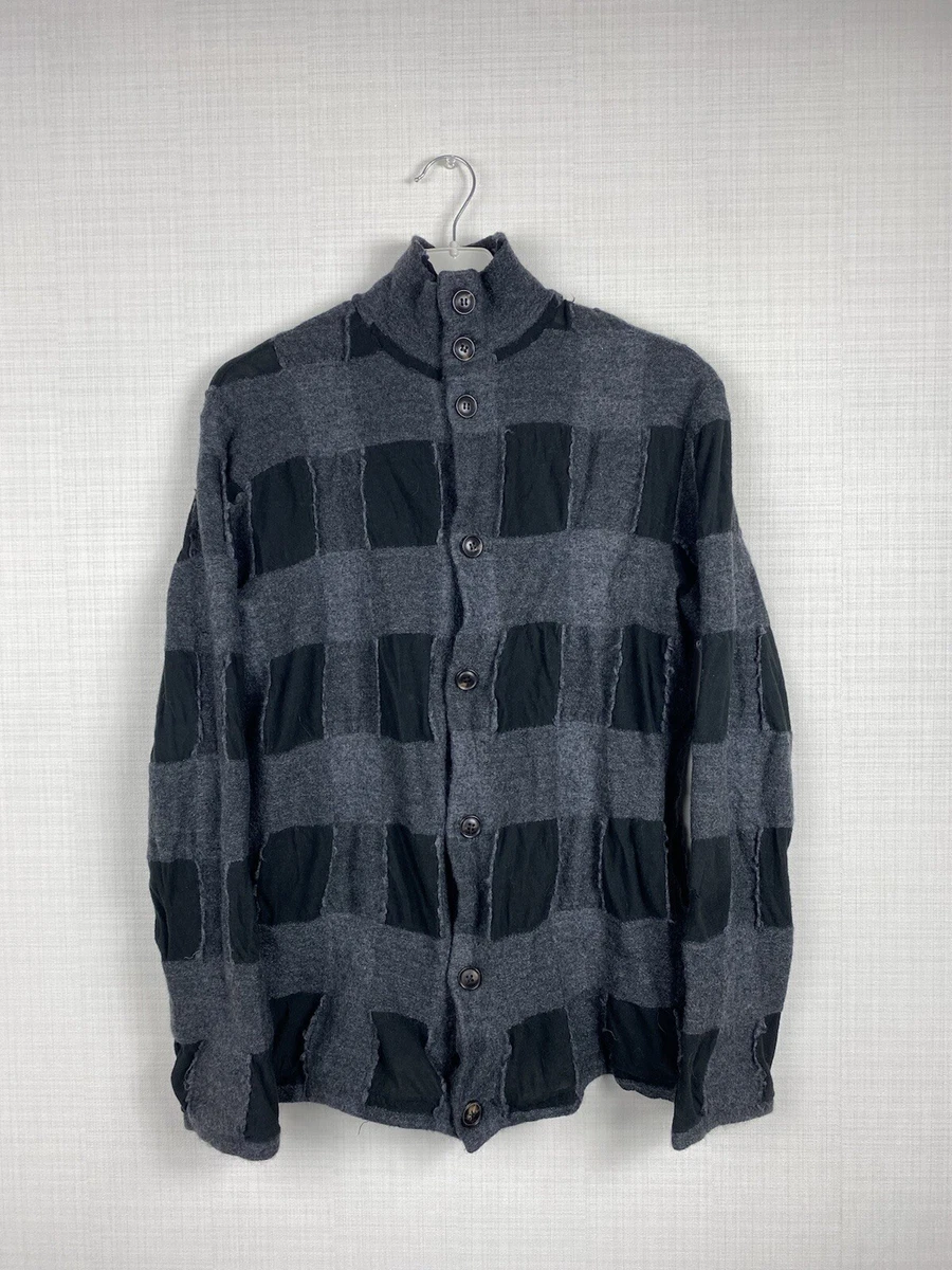 Yohji Yamamoto Shirt Jacket Gray Check Pour Homme Wool Cotton Long Sleeve Size 3