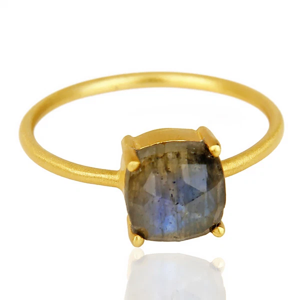 Joyería anillo niña chapado en oro plata 925 piedras preciosas labradorita corte cojín Foto 2 de 3