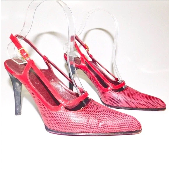 Tods Mujer Cuero Rojo Cordones Punta Reptil Tacones 7 Foto 4 de 4