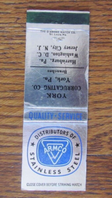 WASHINGTON, DC JERSEY CITY HARRISBURG MATCHBOOK COVER: ARMCO STEEL MATCHCOVER -B