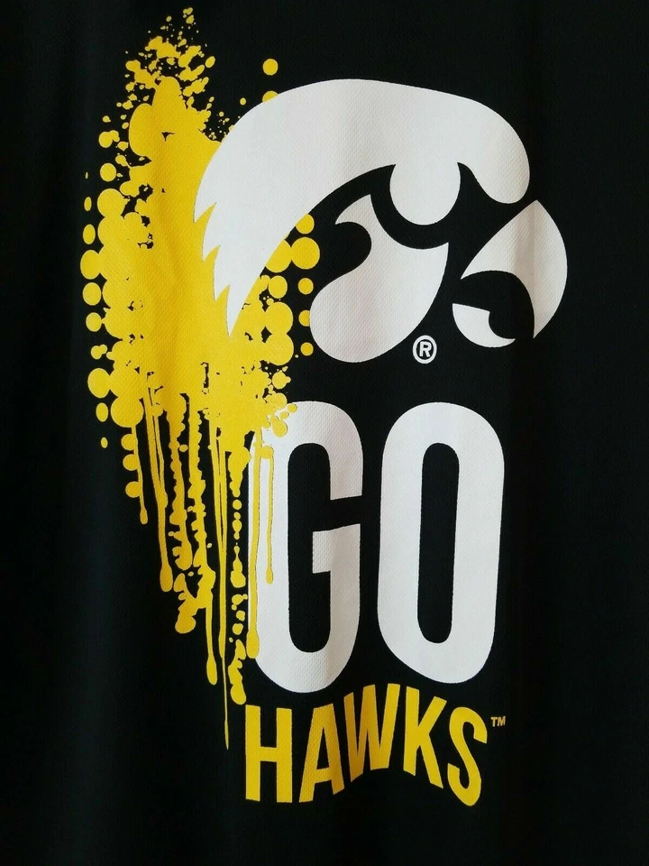 Camiseta Gráfica NCAA Iowa Hawkeyes "GO HAWKS" Grande Nueva Negra Cuello Redondo Foto 4 de 4