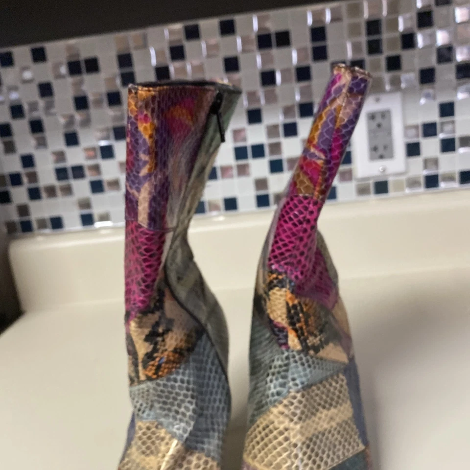 Beverly Feldman Vintage Y2K Colorido Patchwork Serpiente Botas Talla 6.5 Foto 4 de 4
