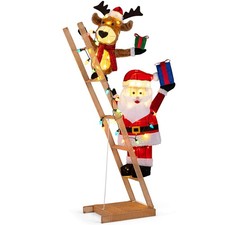 5.5 FT Lighted Reindeer Santa Claus on Ladder w/100 LED Lights, Zip Ties