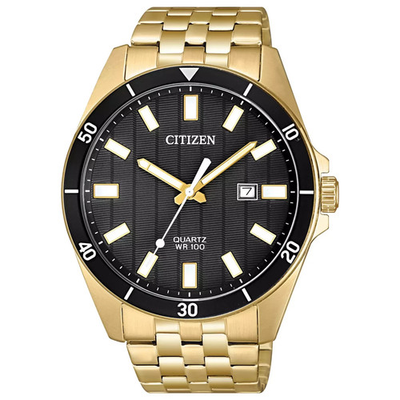 #ad Citizen Men#x27;s Quartz Black Dial Yellow Gold Tone Watch BI5052 59E NEW $119.00