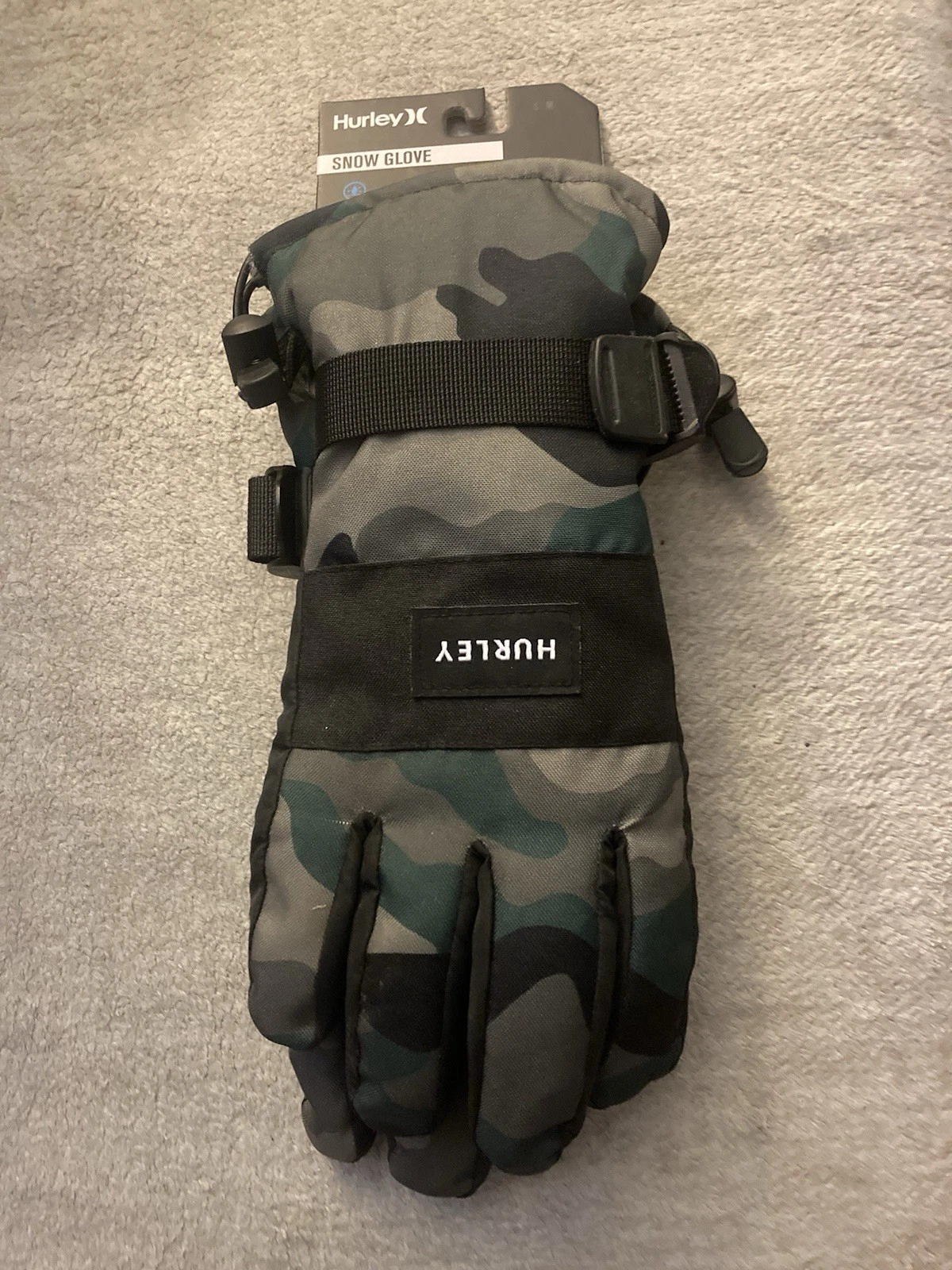 Hurley NWT Water Resistant Snow Gloves Green Camouflage Men’s Size S/M NEW
