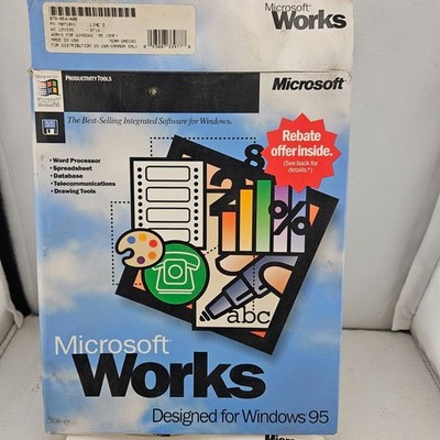 Vintage Microsoft Works Windows 95 Complete Box Set 3.5'' Floppy Disks Manual