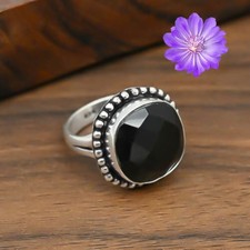 Black Onyx Gemstone 925 Sterling Silver Handmade Jewelry Ring Gift For Her