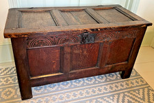 Blanket box Wooden Trunk Antique oak carved panel coffer chest