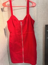 Red Zip Up Mini Corduroy Dress Medium Large